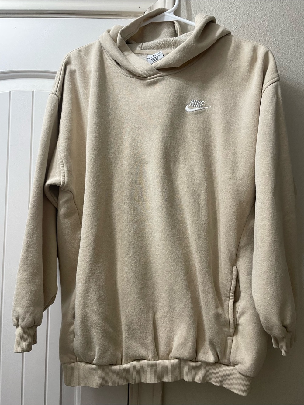 Nike Cream Pullover Hoodie with White Embroidered Swoosh